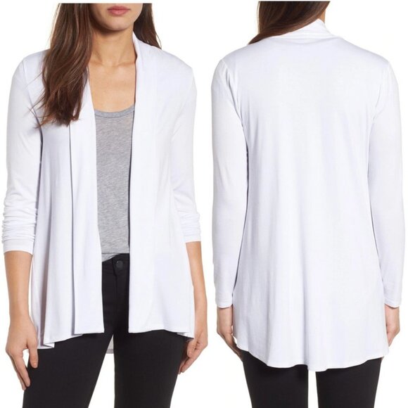 Vince Camuto Open Front Cardigan Ultra White Knit Long Length Long Sleeve Small - Picture 2 of 16